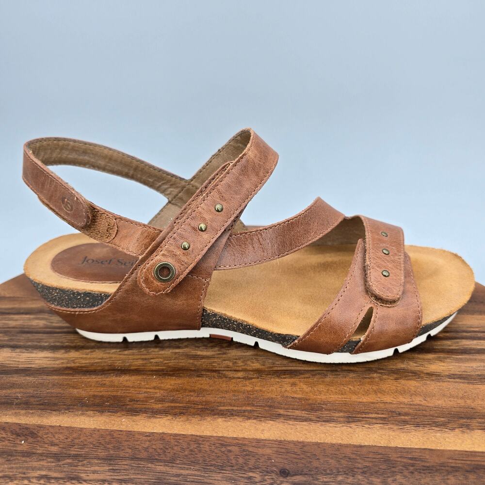 Josef Seibel Sandals Women's 9 40 Brown Leather Hailey Strappy Comfort Wedge